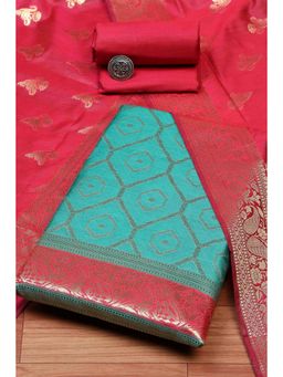 Biba - Women Teal Chanderi Unstitched Top & Bottom with Dupatta