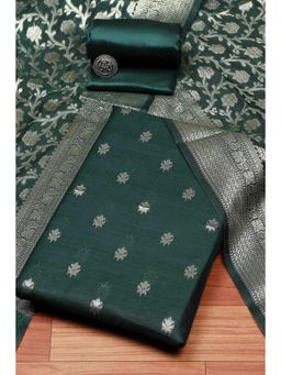 Biba - Women Bottle Green Cotton Unstitched Top & Bottom with Dupatta