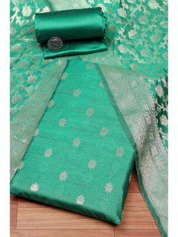 Biba - Women Green Cotton Unstitched Top & Bottom with Dupatta