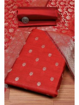 Biba - Women Red Cotton Unstitched Top & Bottom with Dupatta