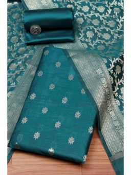Biba - Women Teal Blue Cotton Unstitched Top & Bottom with Dupatta