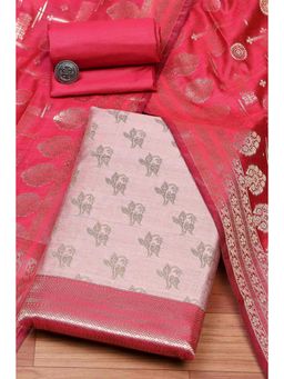 Biba - Women Pink Chanderi Unstitched Top & Bottom with Dupatta