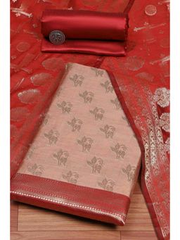 Biba - Women Peach Chanderi Unstitched Top & Bottom with Dupatta