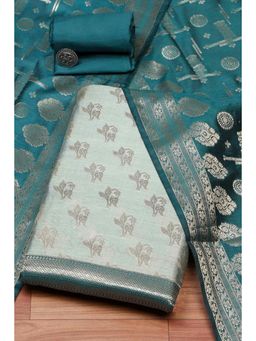 Biba - Women Turquoise Chanderi Unstitched Top & Bottom with Dupatta