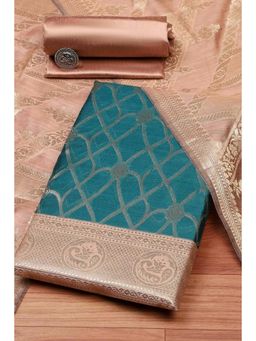 Biba - Women Teal Chanderi Unstitched Top & Bottom with Dupatta