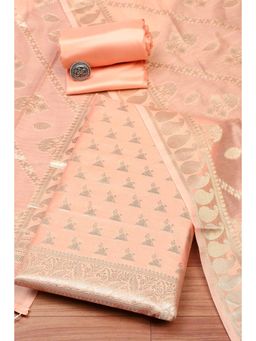 Biba - Women Peach Chanderi Unstitched Top & Bottom with Dupatta
