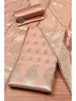Biba - Women Brown Peach Unstitched Top & Bottom with Dupatta