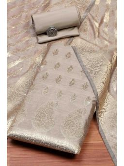 Biba - Women Grey Chanderi Unstitched Top & Bottom with Dupatta