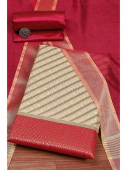 Biba - Women Red Cotton Unstitched Top & Bottom with Dupatta