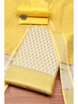 Biba - Women Mustard Cotton Unstitched Top & Bottom with Dupatta