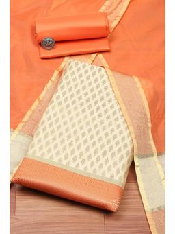 Biba - Women Peach Cotton Unstitched Top & Bottom with Dupatta