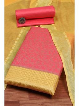 Biba - Women Pink Cotton Unstitched Top & Bottom with Dupatta