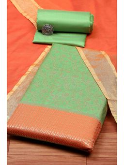 Biba - Women Green Cotton Unstitched Top & Bottom with Dupatta