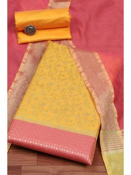 Biba - Women Mustard Cotton Unstitched Top & Bottom with Dupatta