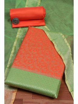 Biba - Women Orange Cotton Unstitched Top & Bottom with Dupatta