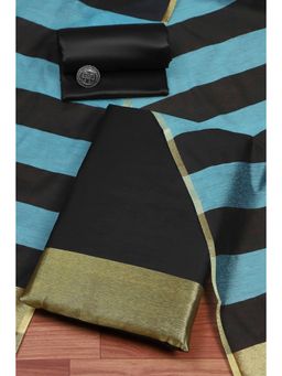 Biba - Women Black Cotton Unstitched Top & Bottom with Dupatta