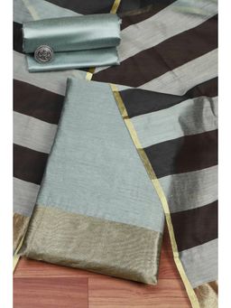 Biba - Women Grey Cotton Unstitched Top & Bottom with Dupatta