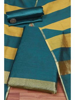 Biba - Women Teal Blue Cotton Unstitched Top & Bottom with Dupatta