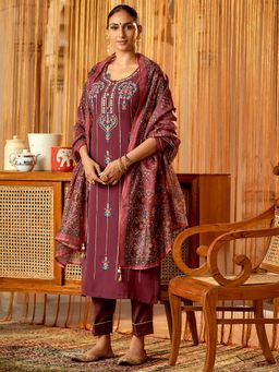 Women Plus - Red Floral Georgette Kurta and Pant with Dupatta