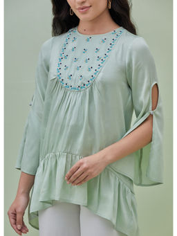 GRASS & SUNSHINE - Sea green modal satin top