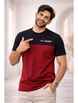 The Fit Theory - Men Maroon Cut N Sew T-shirt