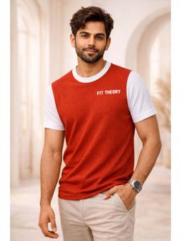 The Fit Theory - Men Rust Cut N Sew T-shirt