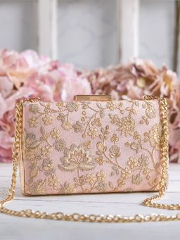 AMYRA - Leya Embroidered Clutch With Sling Peachy Pink