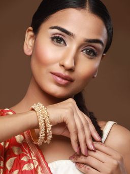 Aatmana - White Pearl Beaded & Gold Plated Bangles (Set of 2)