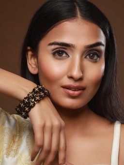 Aatmana - Black Pearl Beaded & Gold Plated Bangles (Set of 2)