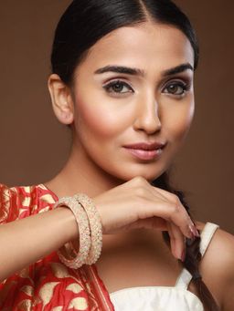 Aatmana - Rose Gold Plated Pink & Rose Crystal Beaded Bangles (Set of 2)