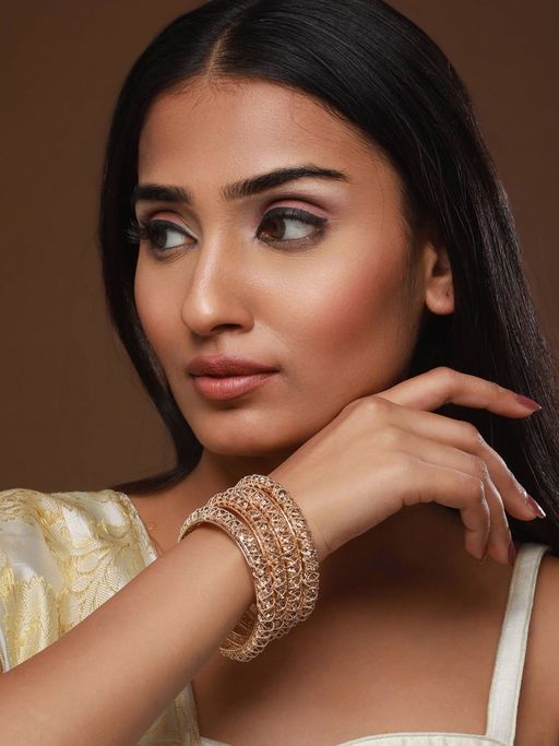 Aatmana Gold Plated & Crystal Studded Bangles (Set of 4)