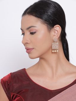 Aatmana - Gold Plated Kundan Studded Floral Pattern & Square Drop Earrings