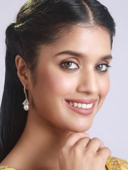 Aatmana - White Gold Plated American Diamond & Pearl Studded Tear Drop Earrings