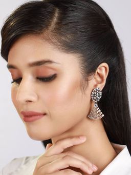Aatmana - Rhodium Plated White & Gold Toned Contemporary Drop Earrings