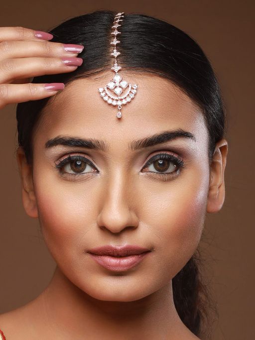 Aatmana Rose Gold Plated White Studded Handcrafted Maang Tikka