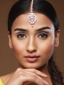 Aatmana - Rose Gold Plated AD Studded Circular Handcrafted Maang Tika