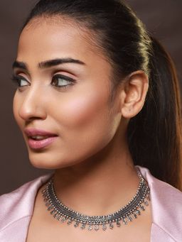 Aatmana - Oxidised Silver Tone Bird Motif Necklace