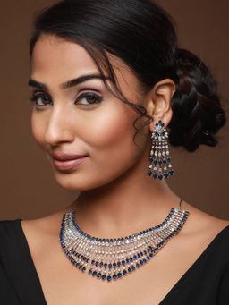 Aatmana - Blue Rhodium Plated & AD Studded Jewellery Set