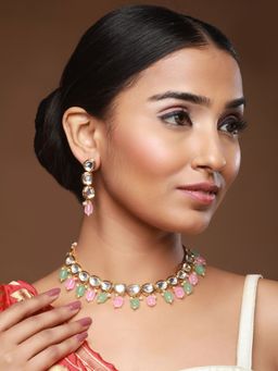 Aatmana - Gold Plated Pink & Green Kundan Studded Jewellery Set