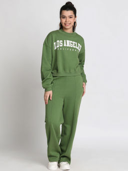 Lil Tomatoes - Girls Olive Heavy Weight Cotton Fleece Sweatshirt with Pant (Set of 2)