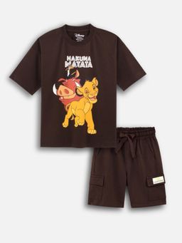 Napchief - Boys Brown Hakuna Matata Character T-shirt with Shorts