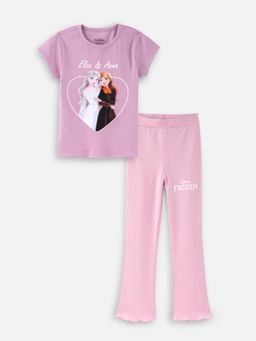 Napchief - Girls Pink Elsa and Anna Character T-shirt with Pant
