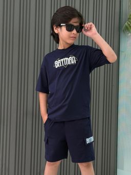 Napchief - Boys Navy Blue Batman Dark Knight T-shirt with Shorts