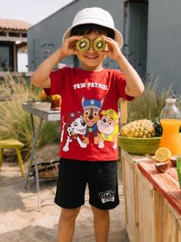 Napchief - Boys Red-Black Character T-shirt with Shorts