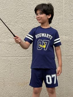 Napchief - Navy Blue Printed Relaxed T-Shirt and Shorts