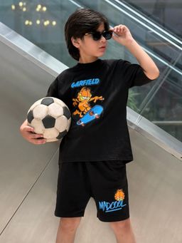 Napchief - Black Printed Oversized T-Shirt and Shorts
