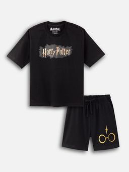 Napchief - Black Printed Oversized T-Shirt and Shorts