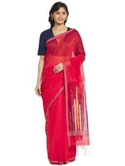 Fabindia - Red Jamdani Cotton Silk Sari