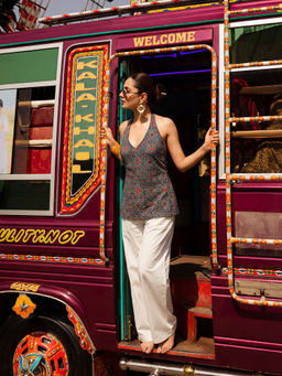 NISHORAMA - Ekta Halter neck Corset Blue Kurti