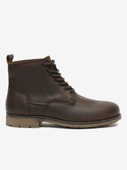 Teakwood - Men Brown Solid Mid Top Lace-up Boots
